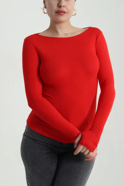 Kırmızı Buzzy Likralı Kadın Bluz 493731