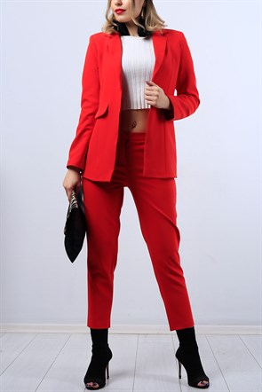 Kırmızı Ceket Pantolon Bayan İkili Takım 9984B
