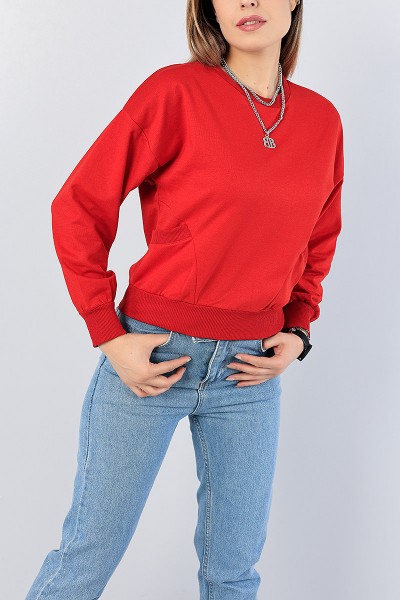Kırmızı Cep Tasarım Bayan Sweat 77490