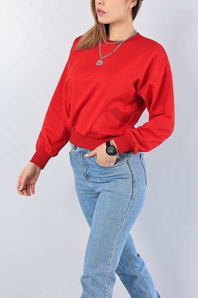 Kırmızı Cep Tasarım Bayan Sweat 77490