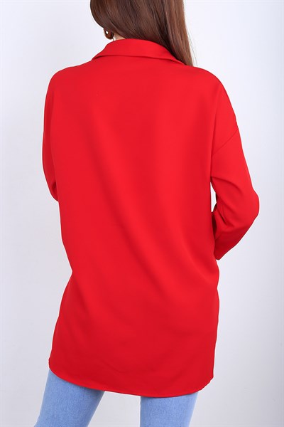 Kırmızı Cepli Bayan Gömlek 13174B