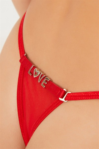 Kırmızı CH6051 Tül Çıkarılabilir Love Yazı Detaylı Tanga Külot 183397