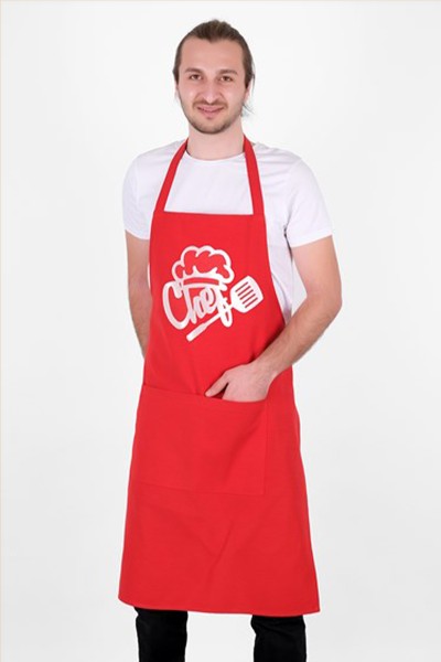 Kırmızı Unisex Chef Baskılı Mutfak Önlügü 209706