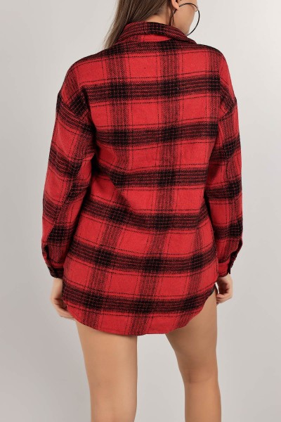 Kırmızı Çift Cepli Bayan Oduncu Gömlek Ceket 143663