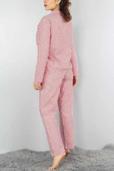 Kırmızı Çizgili Bayan Poplin Pijama Takımı 54635