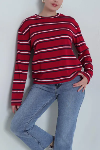 kirmizi-cizgili-bisiklet-yaka-kadin-sweat-493205