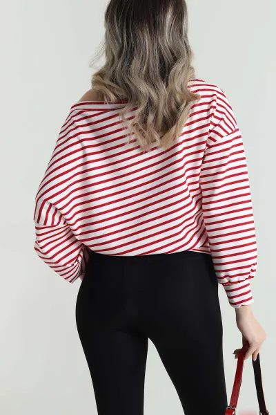 Kırmızı Çizgili Modal Kadın Bluz 494753