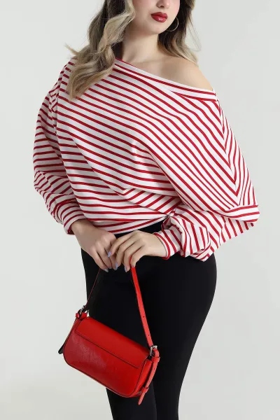 Kırmızı Çizgili Modal Kadın Bluz 494753