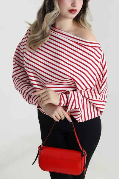 Kırmızı Çizgili Modal Kadın Bluz 494753