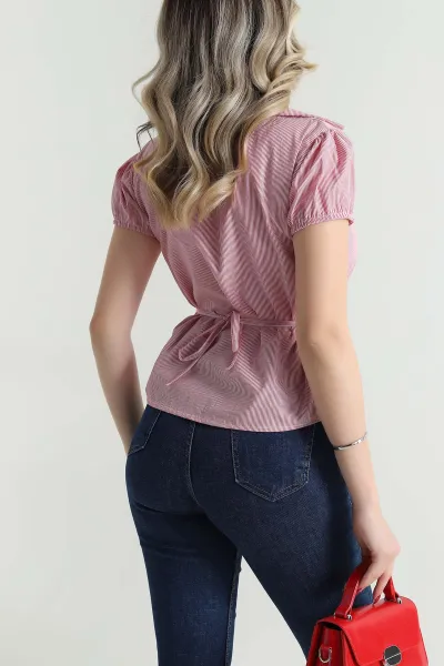 Kırmızı Çizgili Poplin Kadın Gömlek 481006