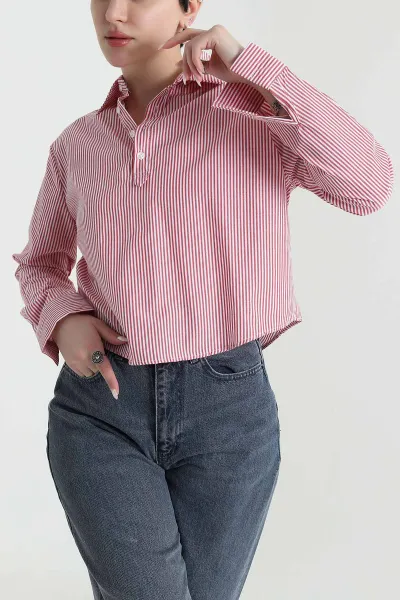 kirmizi-cizgili-poplin-kadin-gomlek-bluz-445797