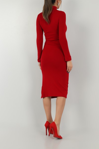Kırmızı Damla Yaka Büzgülü Triko Elbise 146770