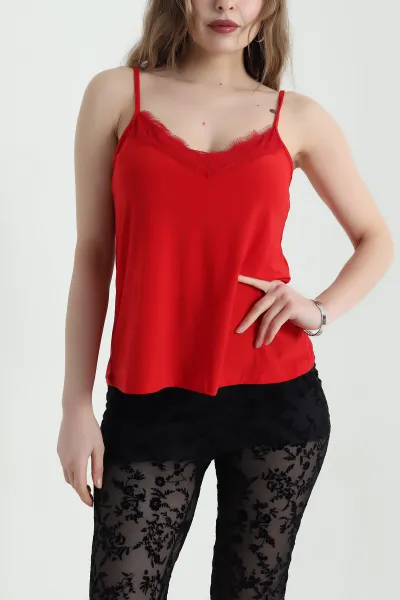 Kırmızı Dantelli Buzy Kadın Askılı Atlet 438936