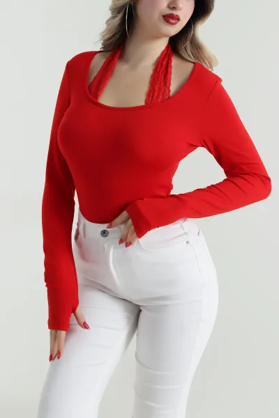 Kırmızı Dantelli Buzzy Kadın Bluz 497194
