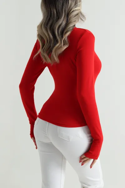 Kırmızı Dantelli Buzzy Kadın Bluz 497194