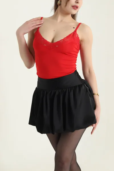Kırmızı Dantelli İp Askılı Scuba Kadın Bluz 432374