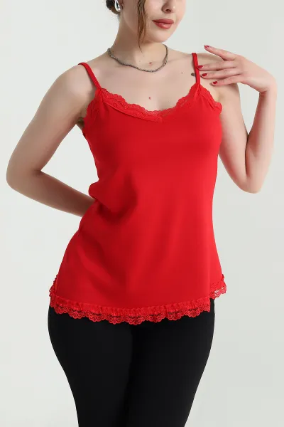 Kırmızı Dantelli Modal Kadın Bluz 468042