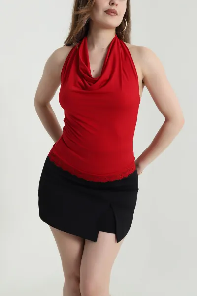 Kırmızı Dantelli Sandy Kadın Bluz 464069