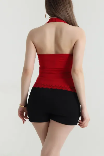 Kırmızı Dantelli Sandy Kadın Bluz 464069