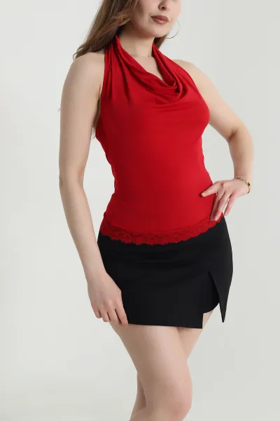 Kırmızı Dantelli Sandy Kadın Bluz 464069