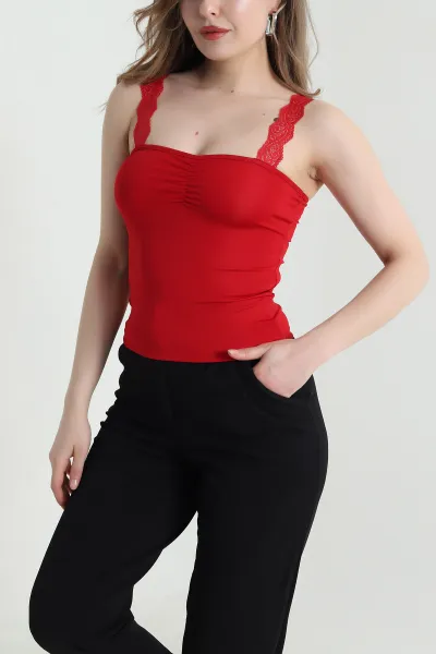 Kırmızı Dantelli Scuba Kadın Blız 460273