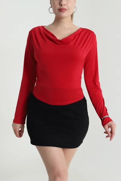 Kırmızı Degaje Yaka Sandy Kadın Bluz 484326