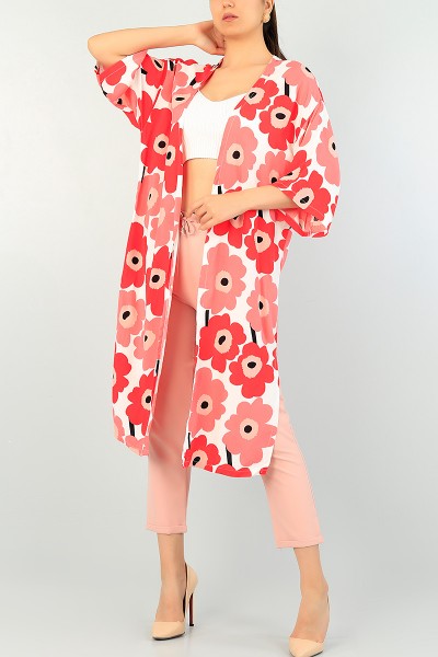 Kırmızı Desenli Dokuma Viskon Kimono 69953