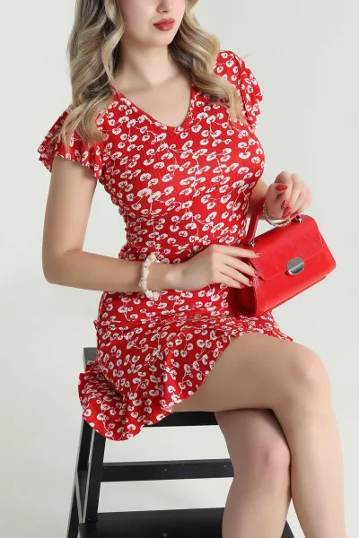 Kırmızı Desenli Helen Kadın Elbise 481735