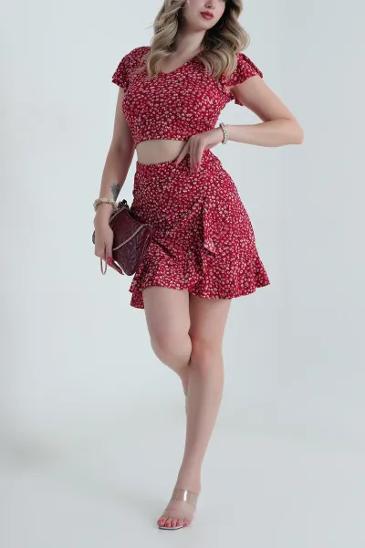 Kırmızı Desenli Helen Kadın İkili Takım 481608