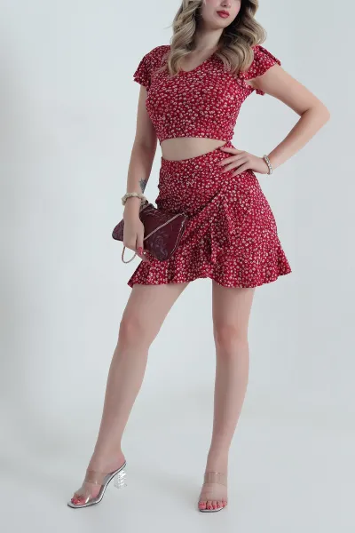 Kırmızı Desenli Helen Kadın İkili Takım 481608