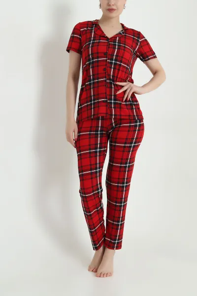Kırmızı Desenli Kadın Pijama Takımı 466358