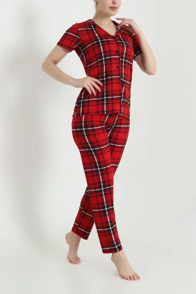 Kırmızı Desenli Kadın Pijama Takımı 466358
