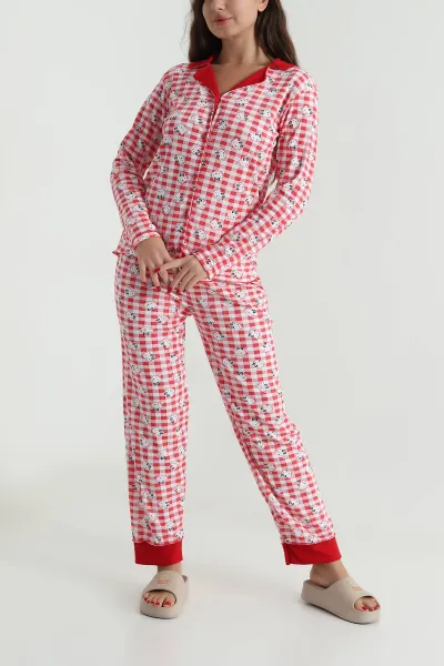 Kırmızı Düğmeli Berlin Kadın Pijama Takımı 494679