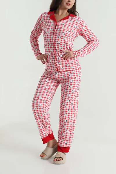Kırmızı Düğmeli Berlin Kadın Pijama Takımı 494679