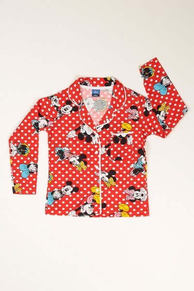 Kırmızı Düğmeli Kız Çocuk Pijama Takımı 77885