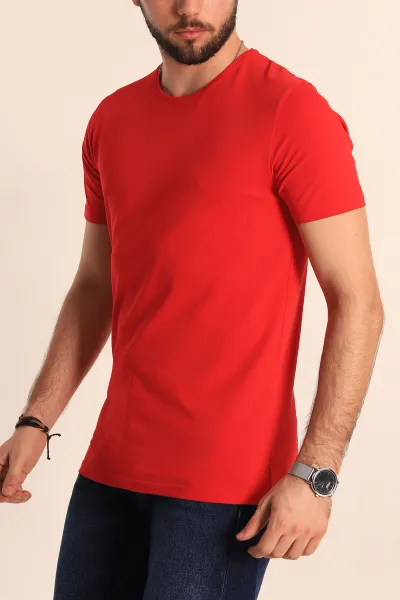 Kırmızı Düz Kesim Basic Erkek Tişört 169576