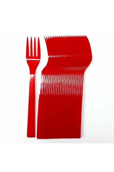 Kırmızı Eco 25'li Plastik Çatal 301016