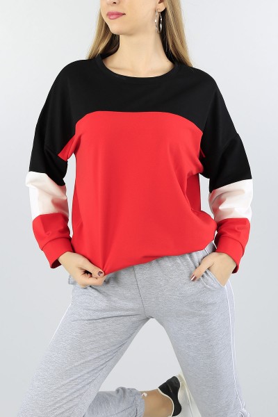 Kırmızı Eklemeli Bayan Sweat 55565