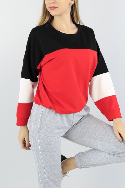 Kırmızı Eklemeli Bayan Sweat 55565