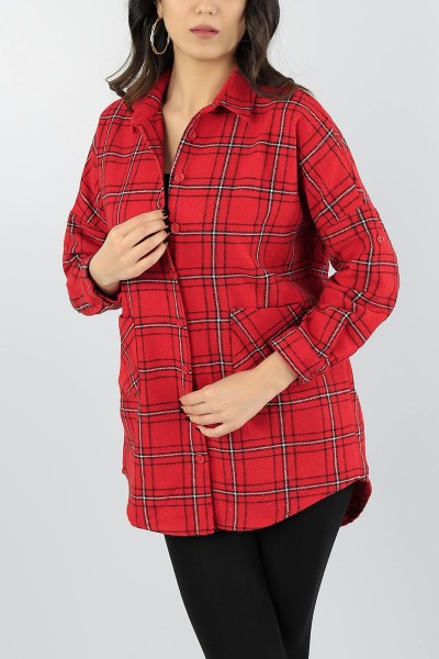 Kırmızı Ekose Desenli Bayan Oduncu Gömlek Ceket 56012