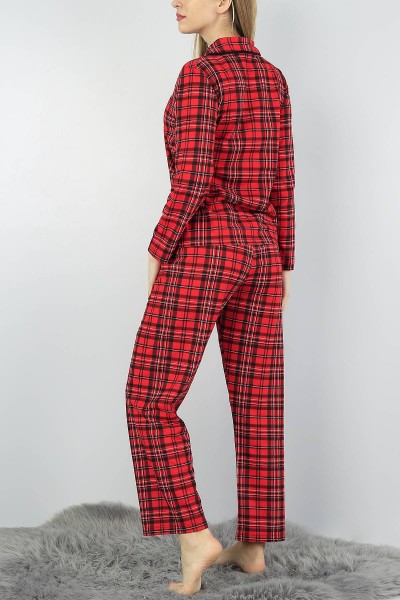 Kırmızı Ekose Desenli Bayan Pijama Takımı 55564