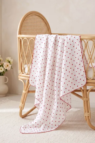 Kırmızı Ekru (80*90 cm)   Kenarı Oyalı Tek Kat  Karışık Desen Müslin  Bebek Battaniye 477513