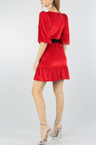 Kırmızı Fakir Kol Vatkalı Elbise 55417