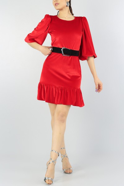 Kırmızı Fakir Kol Vatkalı Elbise 55692