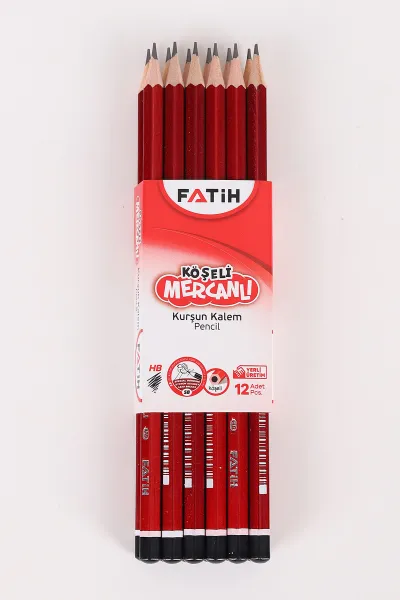 Kırmızı Fatih Köşeli Mercanlı Kurşun Kalem 12'li 462186