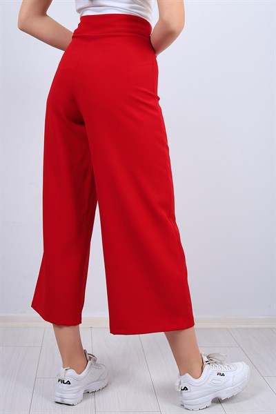 Kırmızı Fermuar Detay Salaş Kumaş Pantolon 12444B