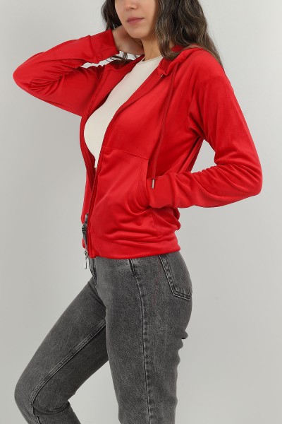 Kırmızı Fermuarlı Kadife Sweat 147277
