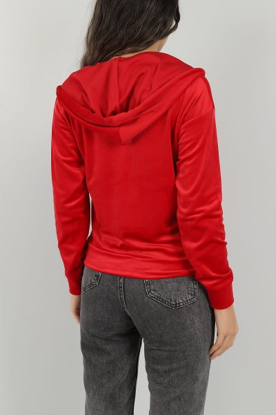 Kırmızı Fermuarlı Kadife Sweat 147277