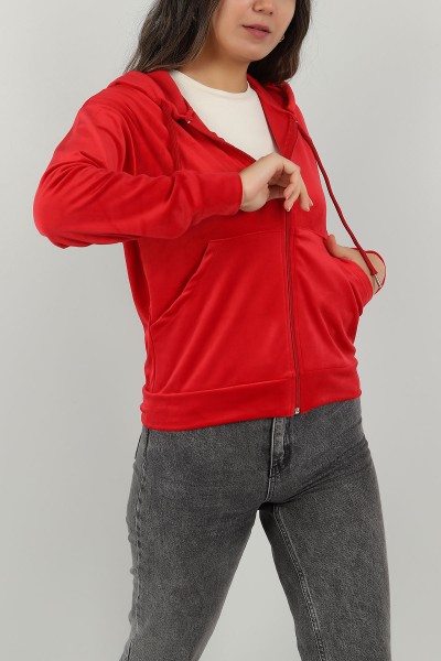 Kırmızı Fermuarlı Kadife Sweat 147277