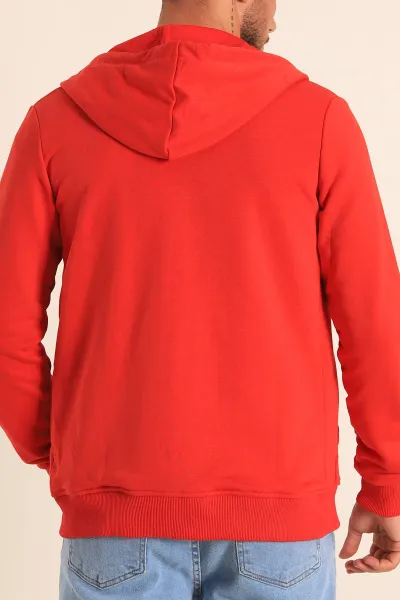 Kırmızı Fermuarlı Kapüşonlu Erkek Sweatshirt 236550